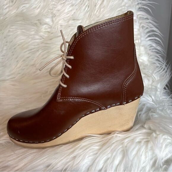 Maguba Leather Wood Wedge Clog‎ Wedge Boot Chocolate Brown Women’s 38 8 - Picture 5 of 12